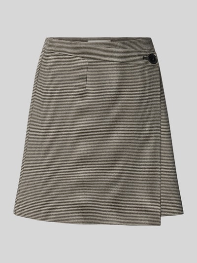 Produktfoto, spódnica kopertowa w lekkiej linii a, długość mini, model 'Casia' od Gestuz, zapięcie na guzik z boku, szerokość w rozmiarze 36: 40 cm, całkowita długość w rozmiarze 36: 44 cm, drobna kratka, gładka faktura