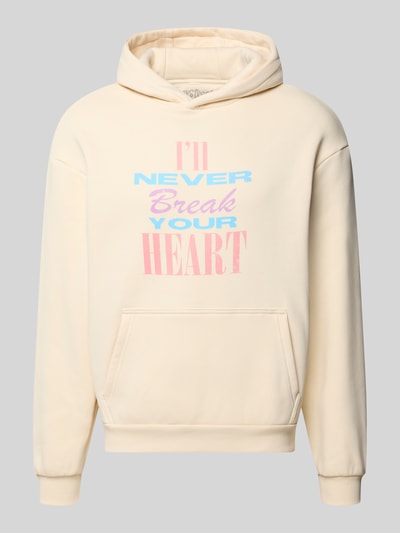 Produktfoto, Regular Fit Hoodie aus Baumwoll-Mix Modell 'Backstreet Boys' von Mister Tee in Creme mit pastellfarbenem Print, Kängurutasche, gerippte Abschlüsse, Herren Hoodie, überschnittene Schultern, langärmliges Design, Rückenlänge 70 cm, Ärmellänge 72 cm
