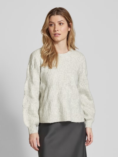 Vila Gebreide pullover met kabelpatroon, model 'ELLA' Lichtgrijs gemêleerd - 4