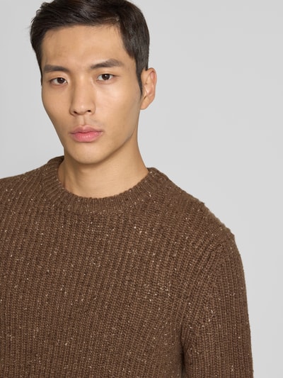 MCNEAL Gebreide pullover van wolmix met ronde hals Chocoladebruin gemêleerd - 3