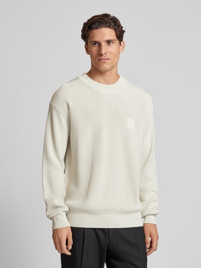 BOSS Orange Gebreide pullover met labeldetail, model 'Acircolo' Offwhite - 4