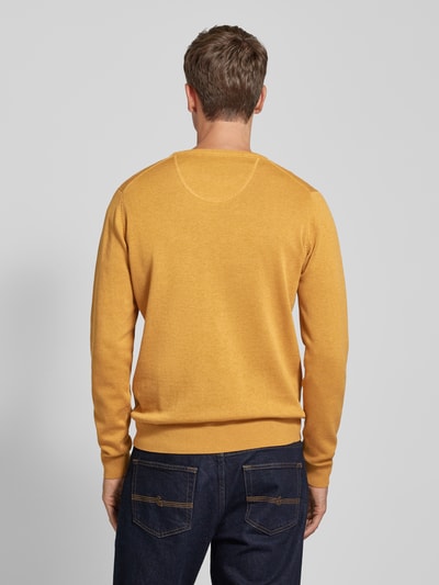 Fynch-Hatton Gebreide pullover met labelstitching Mosterdgeel - 5