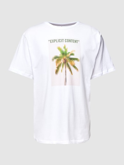 Colours & Sons T-Shirt mit Motiv- und Statement-Print Modell 'Blurred Palm' Weiss 2