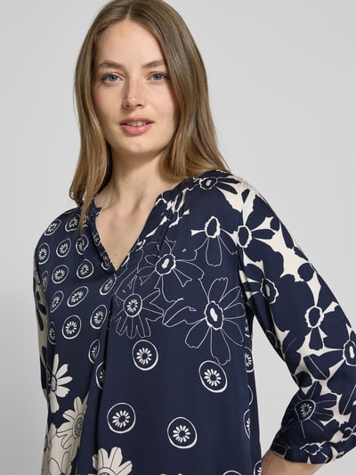 Milano Italy Blouse van pure viscose met tuniekkraag Marineblauw - 3