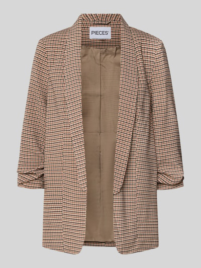 Produktfoto, Regular Fit Longblazer mit Allover-Muster Model 'BOSELLA' od Pieces, efekt: wzór na całej powierzchni, kołnierz z połami, poduszki na ramionach, rękaw o dł. 3/4, marszczenie, wykończenie materiału: tkana faktura