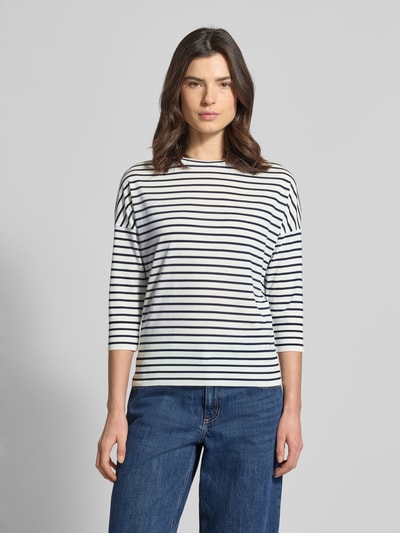 Frauenmodel trägt Longsleeve aus Lyocell-Baumwoll-Mix mit 3/4-Arm von LUISA CERANO, Regular Fit, Rundhalsausschnitt, Rückenlänge 60 cm, Ganzkörperansicht von vorne.