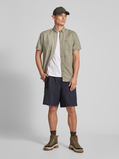 camel active Koszula casualowa z mieszanki lnu i bawełny z kołnierzykiem typu button down Khaki 1