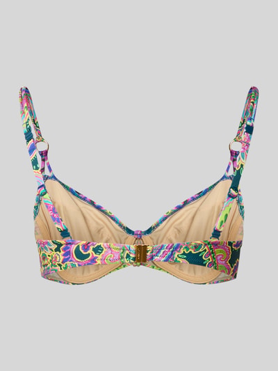 Produktfoto, Bikini-Oberteil mit Allover-Paisley-Print Modell 'Lise' von Marie Jo, bunter Elastischer-Material-Mix, feine Struktur, goldene Schnalle