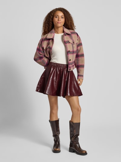 Only Minirok in leerlook met elastische band, model 'JACKY' Bordeaux - 1