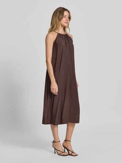 OPUS midi-jurk met rugdecolleté met druppelvormige hals Donkerbruin - 1