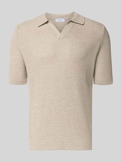 Produktfoto, Slim Fit Poloshirt mit V-Ausschnitt von GRAN SASSO aus Flachs-Baumwoll-Mix in Beige, Polokragen, feine Strickstruktur