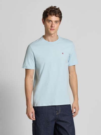Calvin Klein Jeans T-shirt met geribde ronde hals Lichtblauw - 4