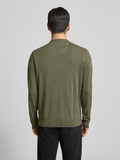 Christian Berg Men Gebreide pullover met V-hals Olijfgroen gemêleerd - 5