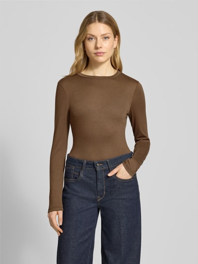 OPUS Shirt met lange mouwen en ronde hals, model 'Sifa' Lichtbruin - 4