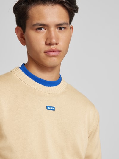 Hugo Blue Gebreide pullover met logostitching, model 'San Cosmo' Beige - 3