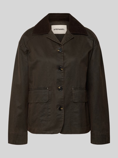 Produktfoto, Jacke mit Pattentaschen von Stefanel aus Baumwoll-Mix in Dunkelbraun, Umlegekragen, Knopfleiste, Regular Fit, strukturierte Oberfläche