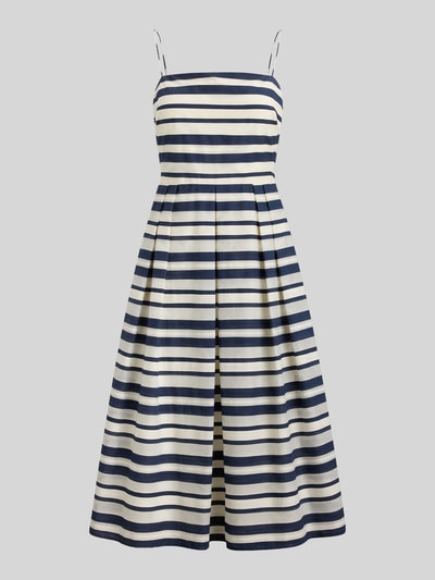 Produktfoto, Körpernahes Cocktailkleid aus Baumwoll-Mix von Lauren Ralph Lauren in Mehrfarbig mit Gestreift, Bundfalten, Satin, Knielang, Karree-Ausschnitt, Spaghettiträger, verdecktem Reißverschluss und Haken-Verschluss, Optik: Mehrfarbig, Passform: Körpernah, Materialverarbeitung: Baumwoll-Mix.
