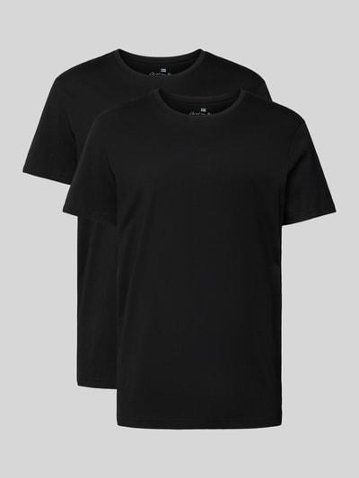 Produktfoto, T-Shirt aus reiner Baumwolle im 2er-Pack von Christian Berg Men in Schwarz, Herren T-Shirt, Regular-Fit, Rundhalsausschnitt, glatte Oberfläche.