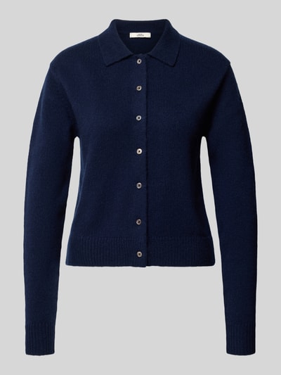 Produktfoto, Strickjacke aus Kaschmir-Mix mit Lanawoll-Anteil Modell 'Gina' von 0039 Italy in Dunkelblau, Regular Fit, gerippte Abschlüsse, durchgehende Knopfleiste, Umlegekragen, langärmliges Design, glatte Struktur