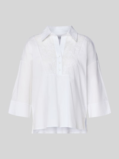 Produktfoto, Blusenshirt mit 3/4-Arm von Marc Cain aus reiner Baumwolle, in Weiß mit Umlegekragen, lockerer Schnitt, kurze Knopfleiste.