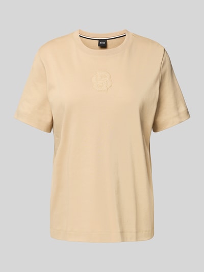 BOSS T-shirt met labelstitching, model 'ECOSA' Beige - 2