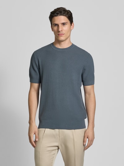 JAKE*S STUDIO MEN T-shirt met ribboorden, model 'CASPER' Rookblauw - 4