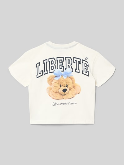Meisje draagt Regular Fit T-Shirt uit puur biologische katoen Model 'MARINA LIFE' van Only, effen, motiefprint, ronde hals, kort mouw, rugaanzicht