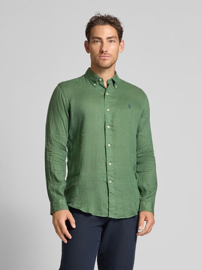 Polo Ralph Lauren Regular fit linnen overhemd met button-downkraag Donkergroen - 4