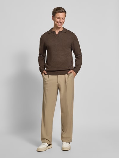 Casual Friday Regular fit shirt met lange mouwen en polokraag, model 'Karl' Donkerbruin - 1