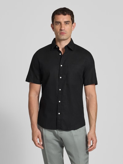 MCNEAL Regular Fit Freizeithemd aus Leinen-Baumwoll-Mix Black 4