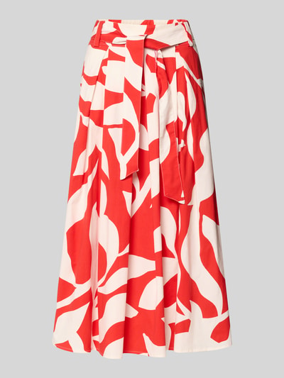 Produktfoto, Regular Fit Midirock mit floralem Allover-Print von More & More, mieszanka bawełny, krój regular fit, kwiatowy nadruk na całej powierzchni, plisy, odpinana tasiemka w talii, szerokość w rozmiarze 36: 37 cm, całkowita długość w rozmiarze 36: 87 cm, czerwono-biały wzór, wyraziste kształty, miękka tkanina