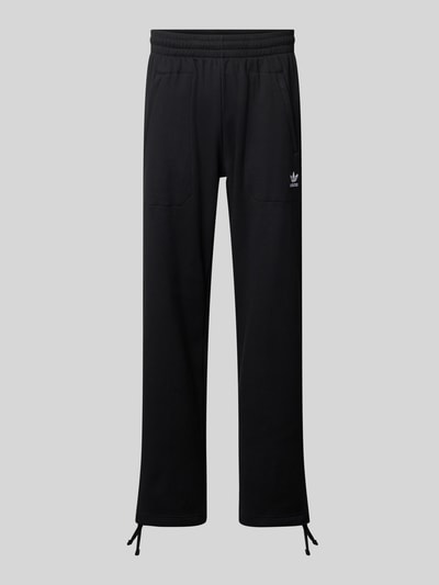 Produktfoto, Straight Fit Sweatpants mit elastischem Bund Modell 'Essentials' von adidas Originals aus schwarzem Material-Mix mit Strukturmuster.