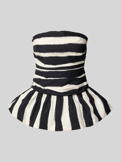 Produktfoto, Bandeau-Top aus Reine Baumwolle, Modell 'SOLDE' von Topshop, Figurbetonter Schnitt, Allover-Look mit schwarzen und weißen Streifen, Rückenlänge bei Größe 36: 44 cm, strukturierte Oberfläche