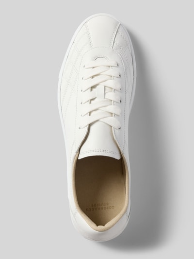 Produktfoto, Sneaker aus echtem Leder mit Logo-Prägung von Copenhagen, białe, zaokrąglony kształt, wytłoczone logo, wiązanie, gładka podeszwa, wysokość obcasa w rozmiarze 40: 2 cm, wysokość cholewki w rozmiarze 40: 7 cm, szerokość w rozmiarze 40: 8 cm