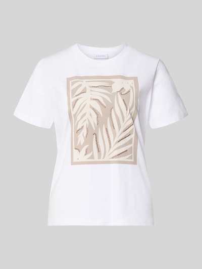 Produktfoto, T-Shirt mit Motiv und Rundhalsausschnitt von Comma aus Baumwoll-Mix mit Modal-Anteil, Regular-Fit, neutrales Beige-Motiv auf Weiß