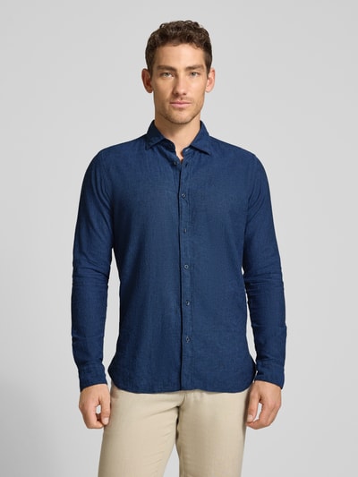 FIL NOIR Regular Fit Business-Hemd aus Leinen-Baumwoll-Mix Modell 'ROMA' Marine 4