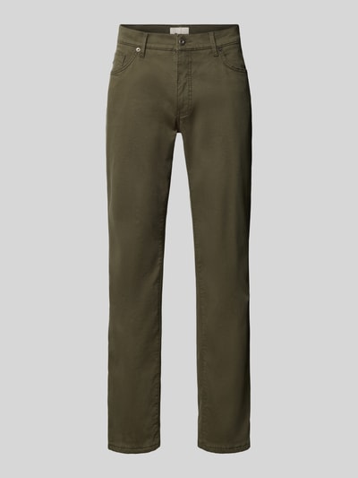 Produktfoto, olivgrüne Regular Fit Weite Hose aus Baumwoll-Mix mit Lyocell-Anteil von Brax, glatte Textur, Herren Weite Hose