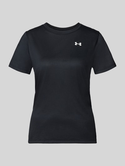 Productfoto, Funktionsshirt mit Rundhalsausschnitt und Logo van Under Armour in zwart, regular fit, dames, logodetail, maat S ruglengte 61 cm