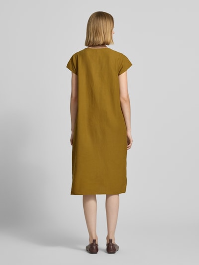 Soyaconcept Knielanges Leinenkleid mit V-Ausschnitt Modell 'Ina' Khaki 5