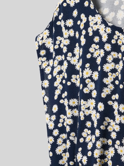 Productfoto, Tailliertes Freizeitkleid aus reiner Viskose Modell 'ZALINA' van Only, donkerblauw met all-over bloemenmotief, popeline, boothals, knoopsluiting, mouwloos, midilengte, getailleerd, zachte textuur.