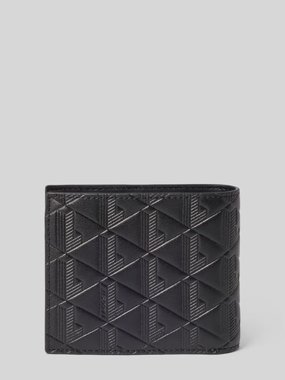 Produktfoto, Portemonnaie aus echtem Leder Modell 'Nomogramme Wallet' von Lacoste für Herren in Schwarz mit geprägter Struktur und geometrischem Muster