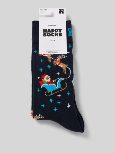 Happy Socks Skarpety o kroju regular fit z wyhaftowanym logo model ‘Sleigh’ Granatowy 3