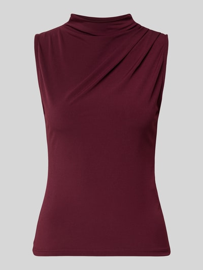 Produktfoto, Shaped Fit Shirt ohne Ärmel Modell 'MADISON' von Pieces, Optik: Unifarben, Passform: Shaped Fit, Label-Stitching-Applikation, Ausschnitt: Hochgeschlossen, Ärmelform: Ohne Ärmel, glatte Textur, dunkles Weinrot