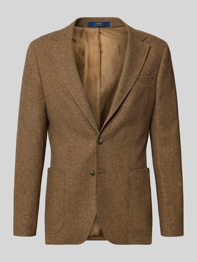 Produktfoto, braunes Modern Fit Sakko mit Woll-Anteil Modell 'HERRINGBONE' von Polo Ralph Lauren, strukturierte Oberfläche, neutrale Kulisse