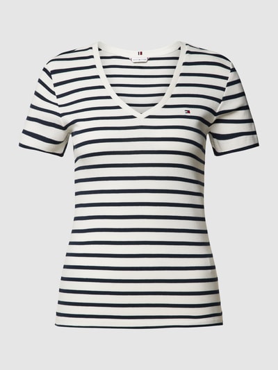 Tommy Hilfiger T-shirt o kroju slim fit z wzorem w paski Biały 2