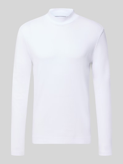 Produktfoto, Regular Fit Longsleeve aus reiner Baumwolle mit Stehkragen von Christian Berg Men in Weiß, schlichtes Design, elastische Abschlüsse, Rückenlänge 65 cm