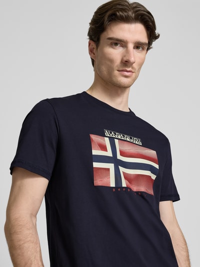 Napapijri T-shirt met labelprint, model 'LARI' Marineblauw - 3