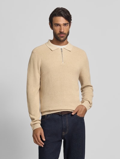 MCNEAL Gebreide pullover met reverskraag Zand gemêleerd - 4