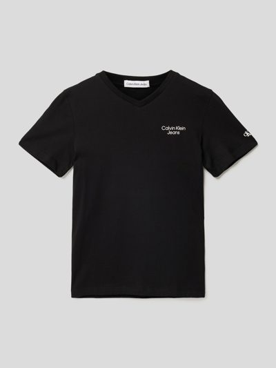Calvin Klein Jeans T-Shirt mit Logo-Print Modell 'STACK LOGO V-NECK' Black 1