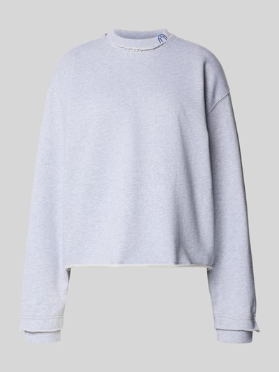 Produktfoto, Oversized Sweatshirt aus reiner Baumwolle Modell 'Dismudge_B' von HUGO Blue in einfarbigem Hellgrau, Rundhals, langarm, gerippte Abschlüsse, strukturiertes Sweat-Material